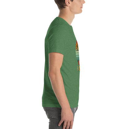 Solara T-Shirt product image 56 in Heather Kelly, size S, with right-side angle and design placement.