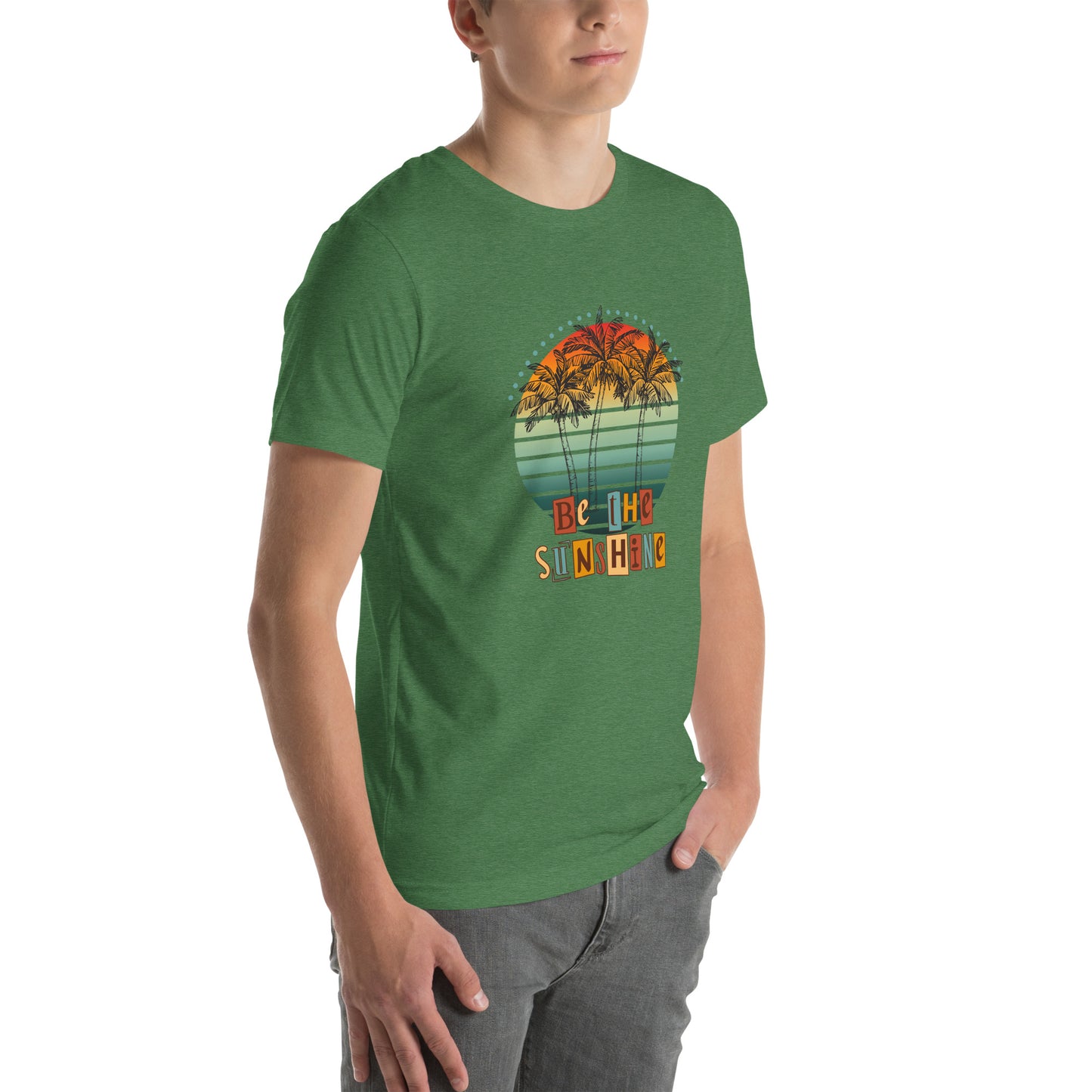 Solara T-Shirt image 58 in Heather Kelly, size L, showing front view, right-side angle for the Be the Sunshine design.