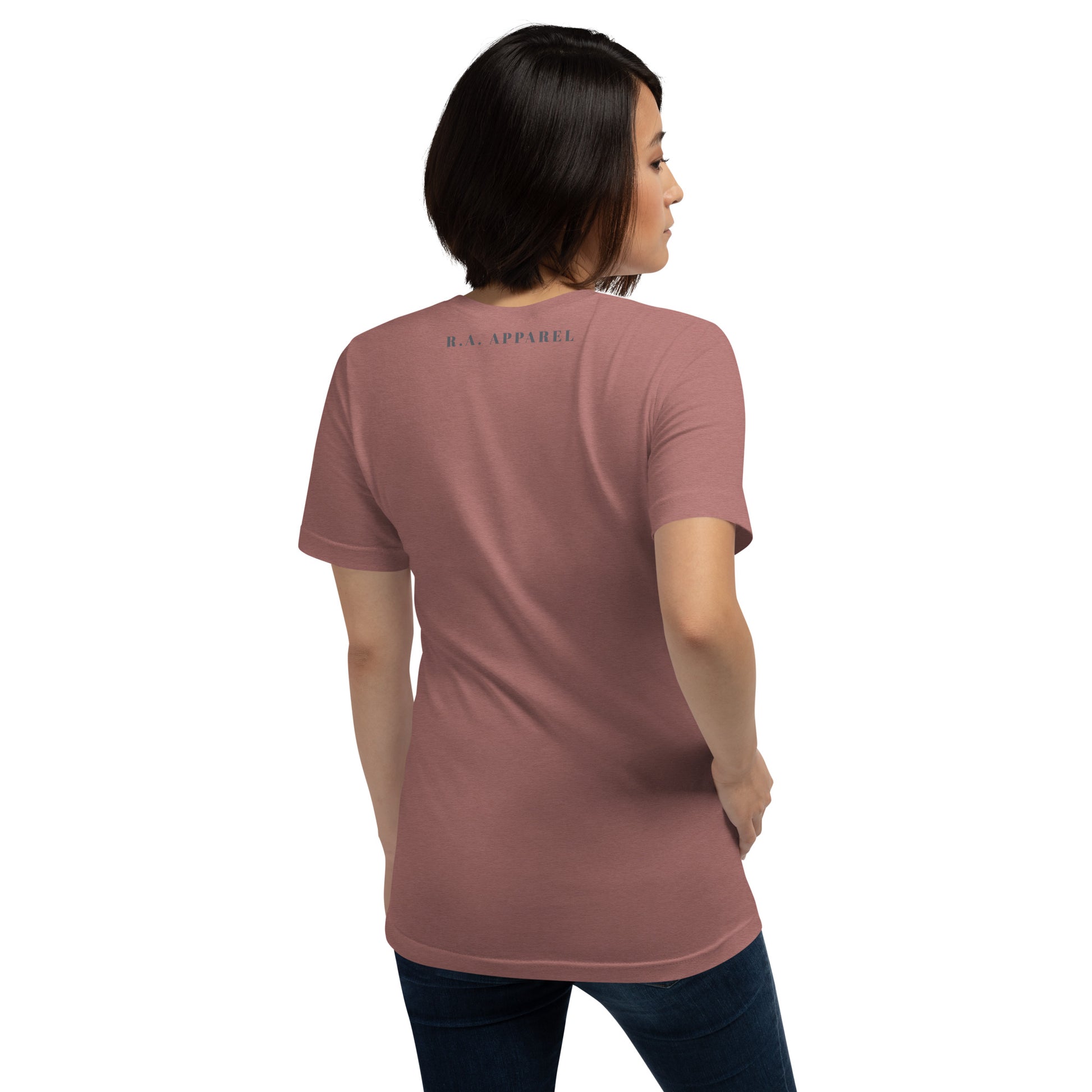 Image 54 of Heather Aqua Balance Court T-Shirt - Left Placement, size XL, with Libra artwork visible in back view.