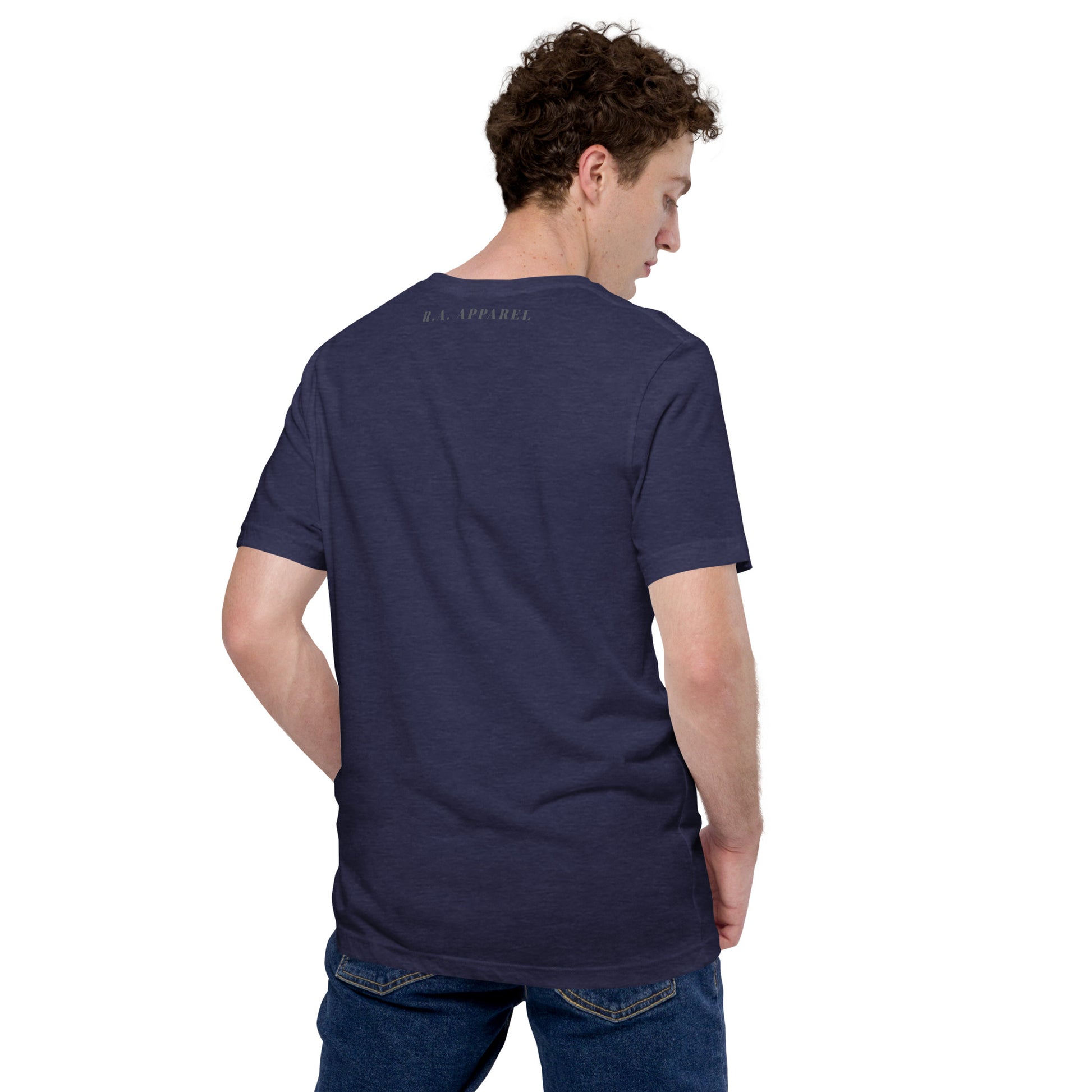 Summitline T-Shirt - Left Placement by R.A. Apparel, image 23, back view, Navy, size M, left placement.