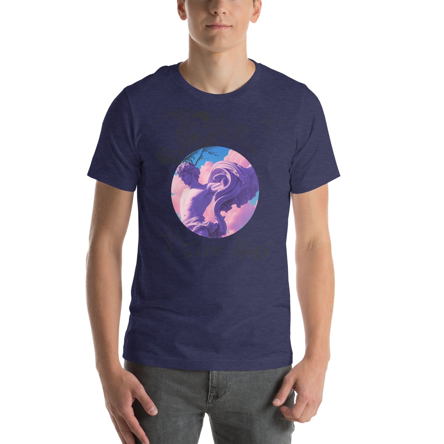 Image 7 of Black Heather Skyborne T-Shirt - Left Placement, size 4XL, with Sore High artwork visible in front view.