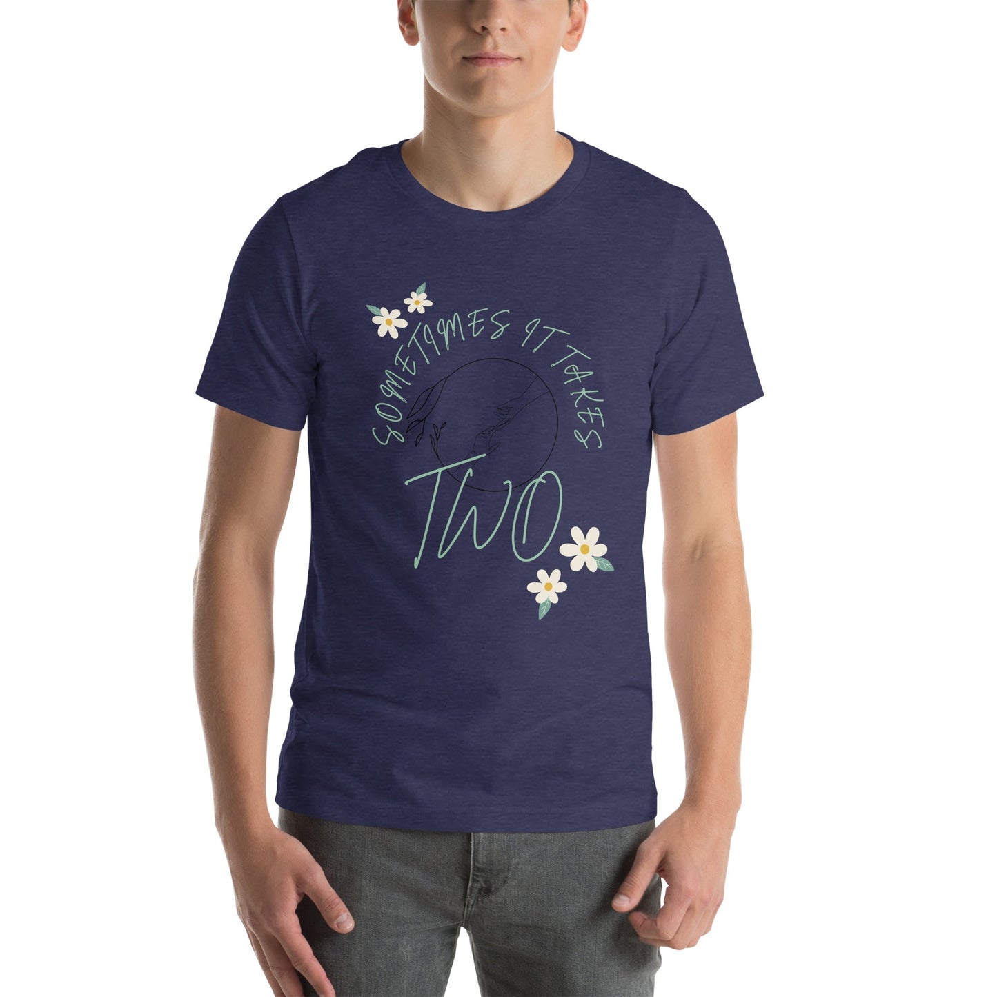 Duet T-Shirt - Left Placement image 7: Black Heather version, size 4XL with front view of the It Takes Two range.