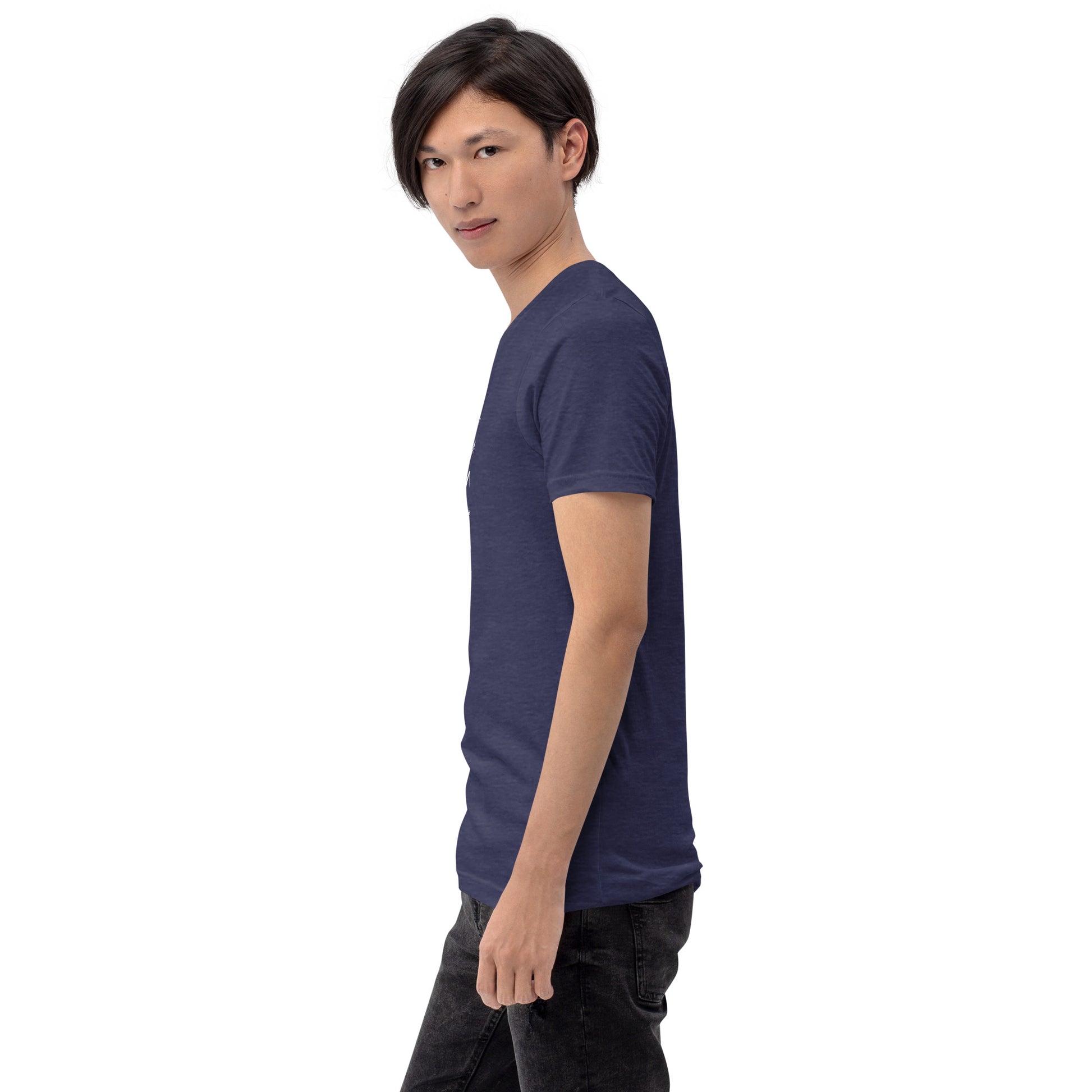 Waterbearer T-Shirt - Left Placement image 27 in Navy, size M, showing left-side angle for the Aquarius design.
