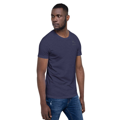 Image 24 of Navy Saiko T-Shirt - Left Placement 34, size L, with Saiko artwork visible in front view, right-side angle.