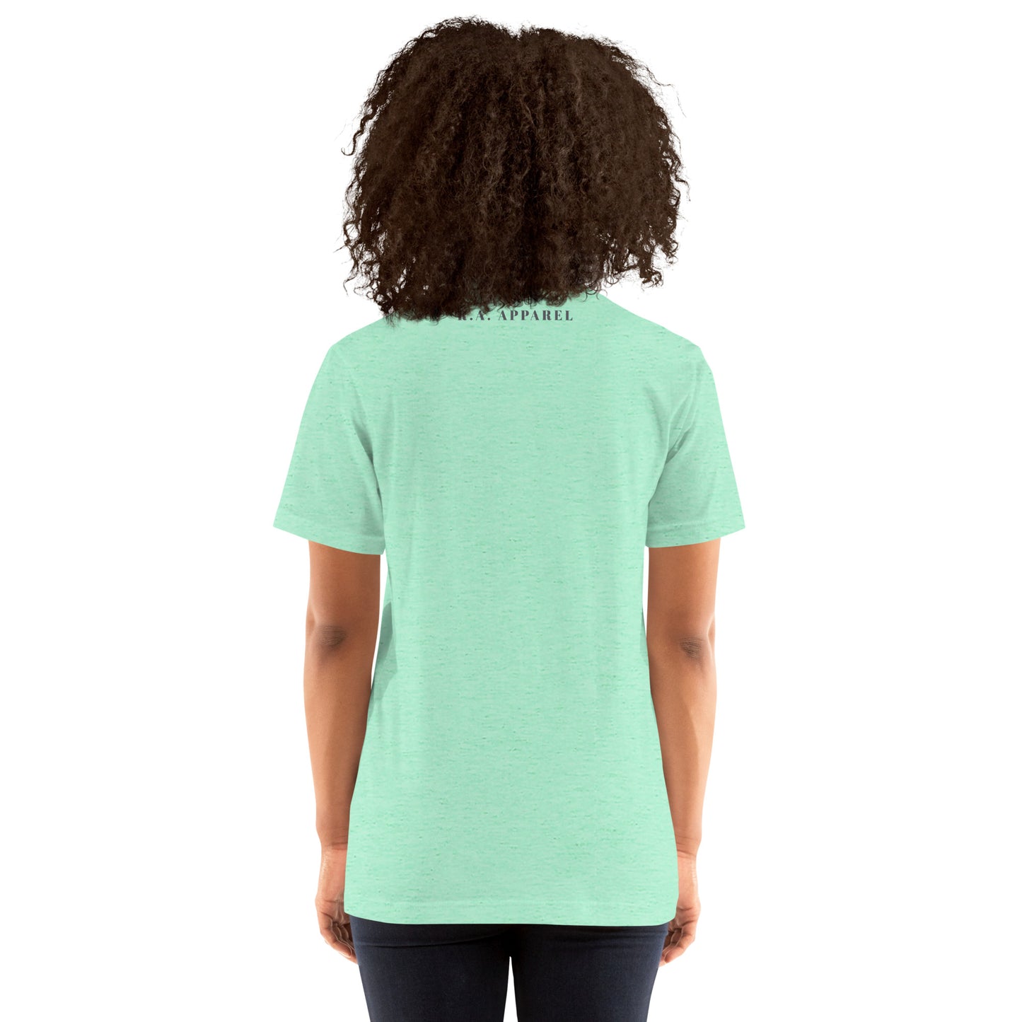 Breathing Room T-Shirt - Left Placement image 27: Athletic Heather version, size 3XL with back view of the Just Breathe range.