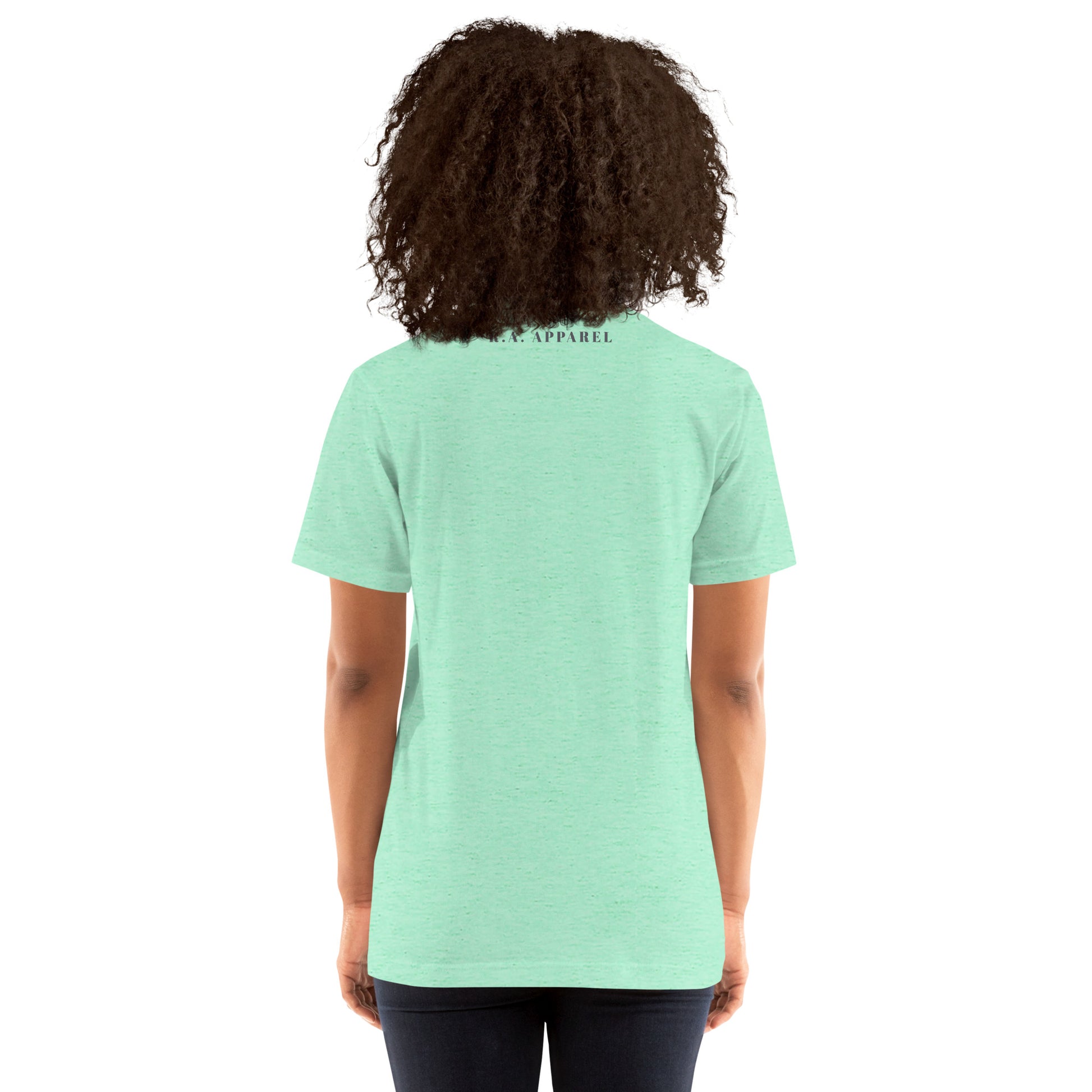 Breathing Room T-Shirt - Left Placement image 27: Athletic Heather version, size 3XL with back view of the Just Breathe range.