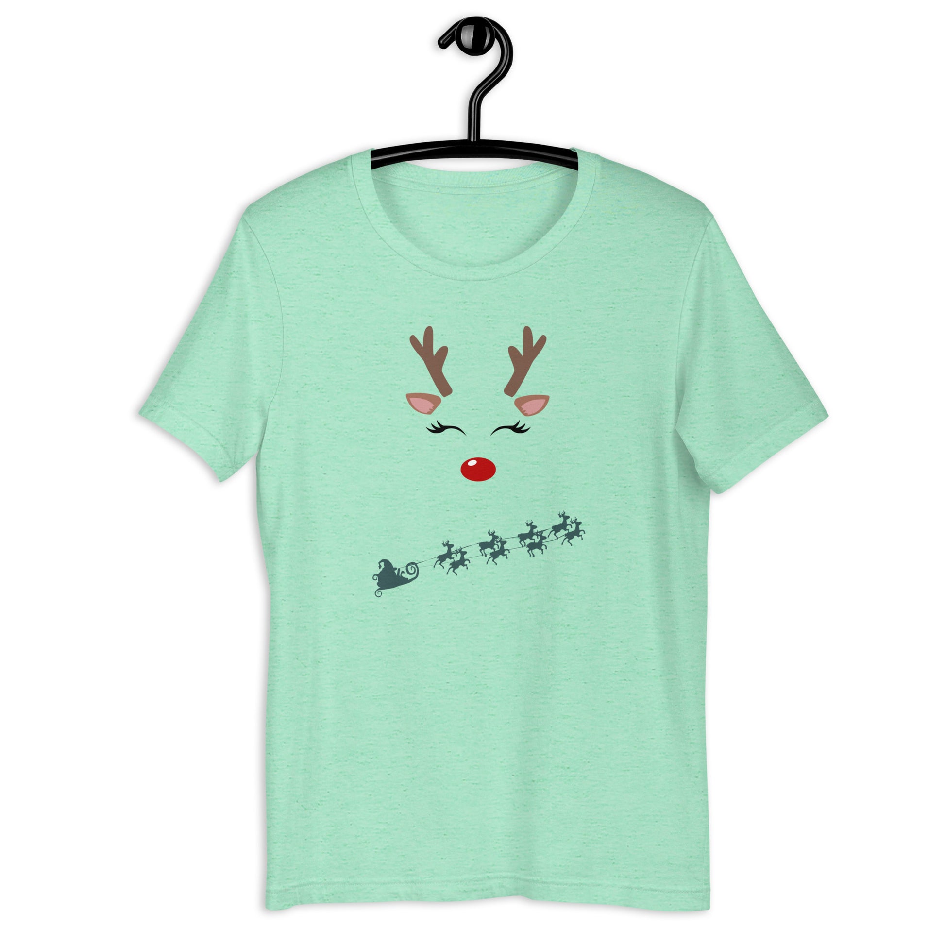 Northern Run T-Shirt - Left Placement image 29: Ocean Blue version, size L with front view of the Reindeer range.
