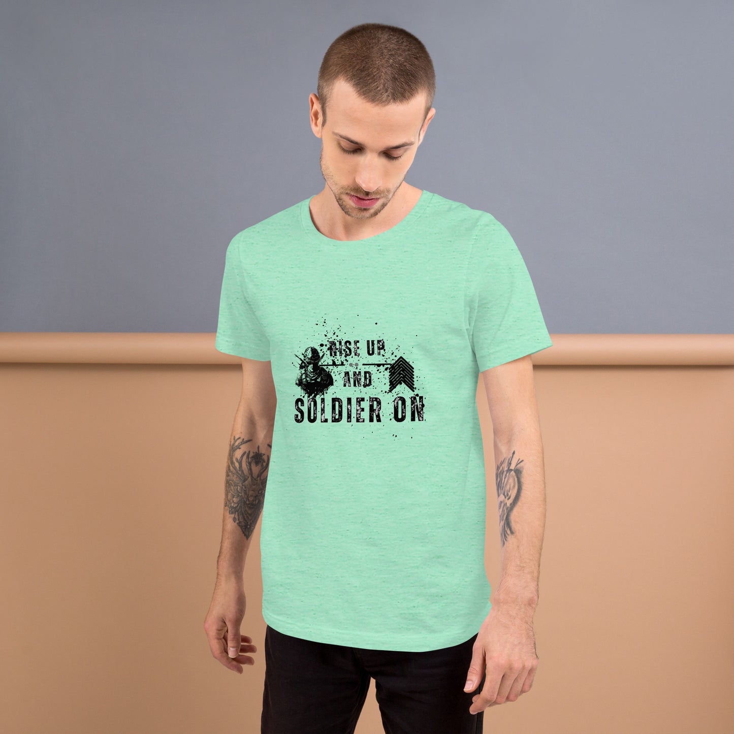 Fortitude T-Shirt - Left Placement 75 by R.A. Apparel, image 23, front view, Baby Blue, size L, left placement.
