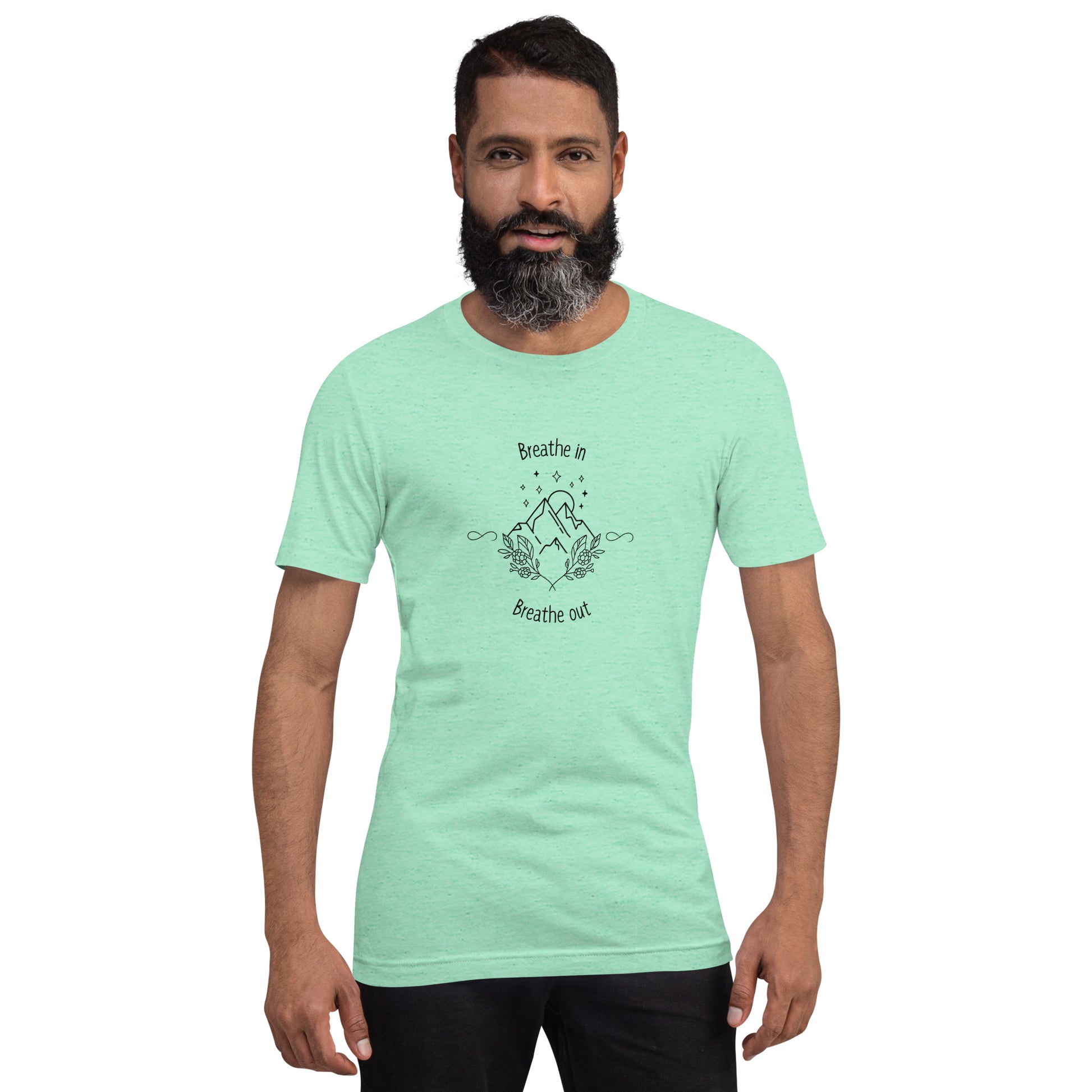 Exhale T-Shirt - Left Placement image 25 in Yellow, size M, showing front view for the Breathe in and Breathe Out design.