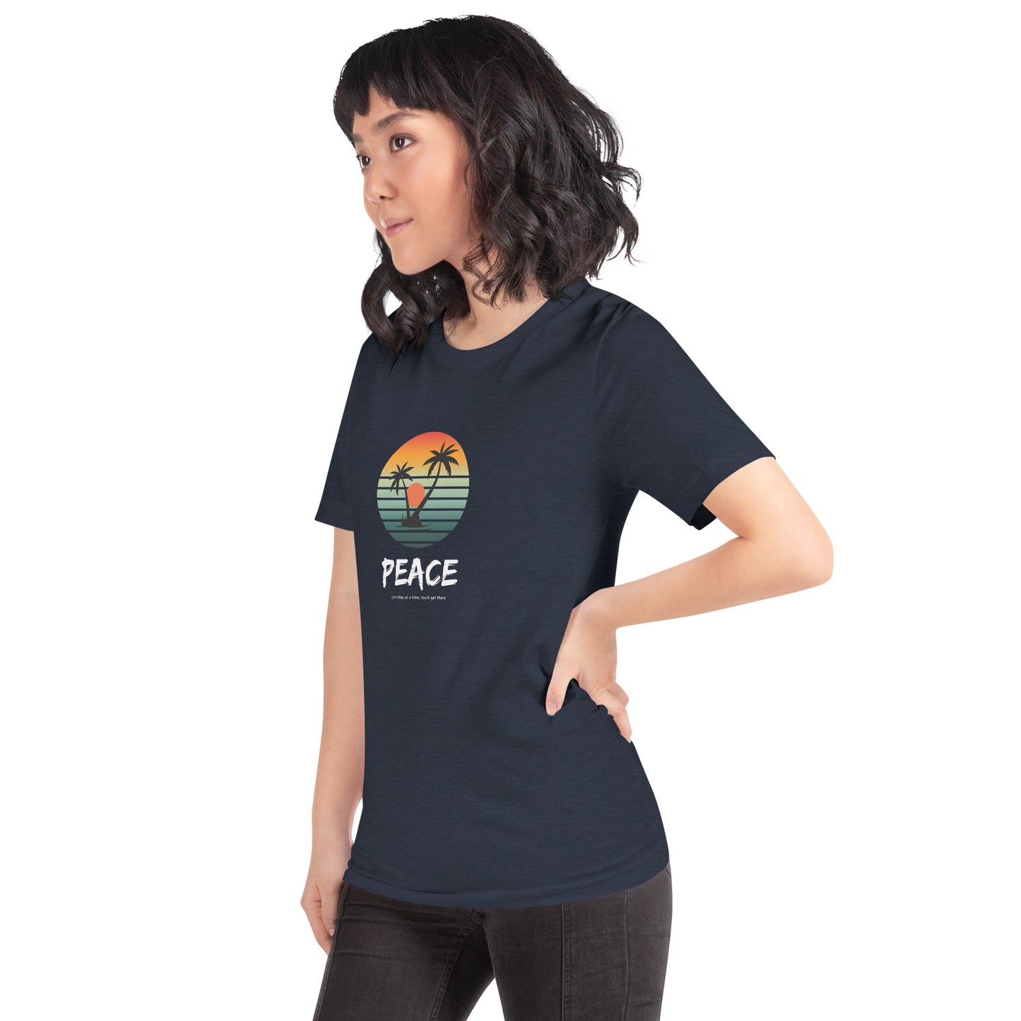 Quiet Peace T-Shirt - Left Placement by R.A. Apparel, image 21, front view, left-side angle, Oxblood Black, size L, left placement.