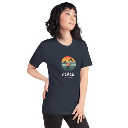 Quiet Peace T-Shirt - Left Placement product image 20 in Oxblood Black, size M, with front view, right-side angle and left placement.