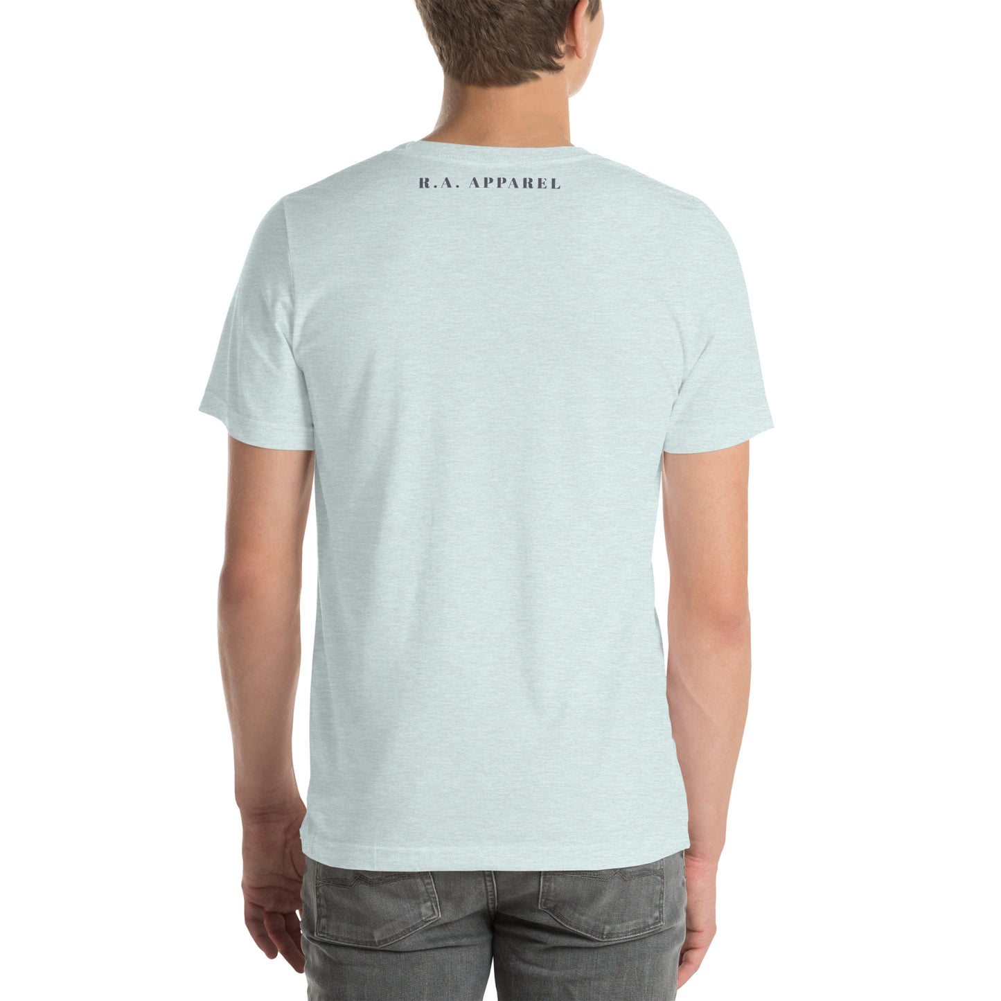 Image 22 of Light Blue Wild Call T-Shirt - Left Placement, size S, with Rawr artwork visible in back view.