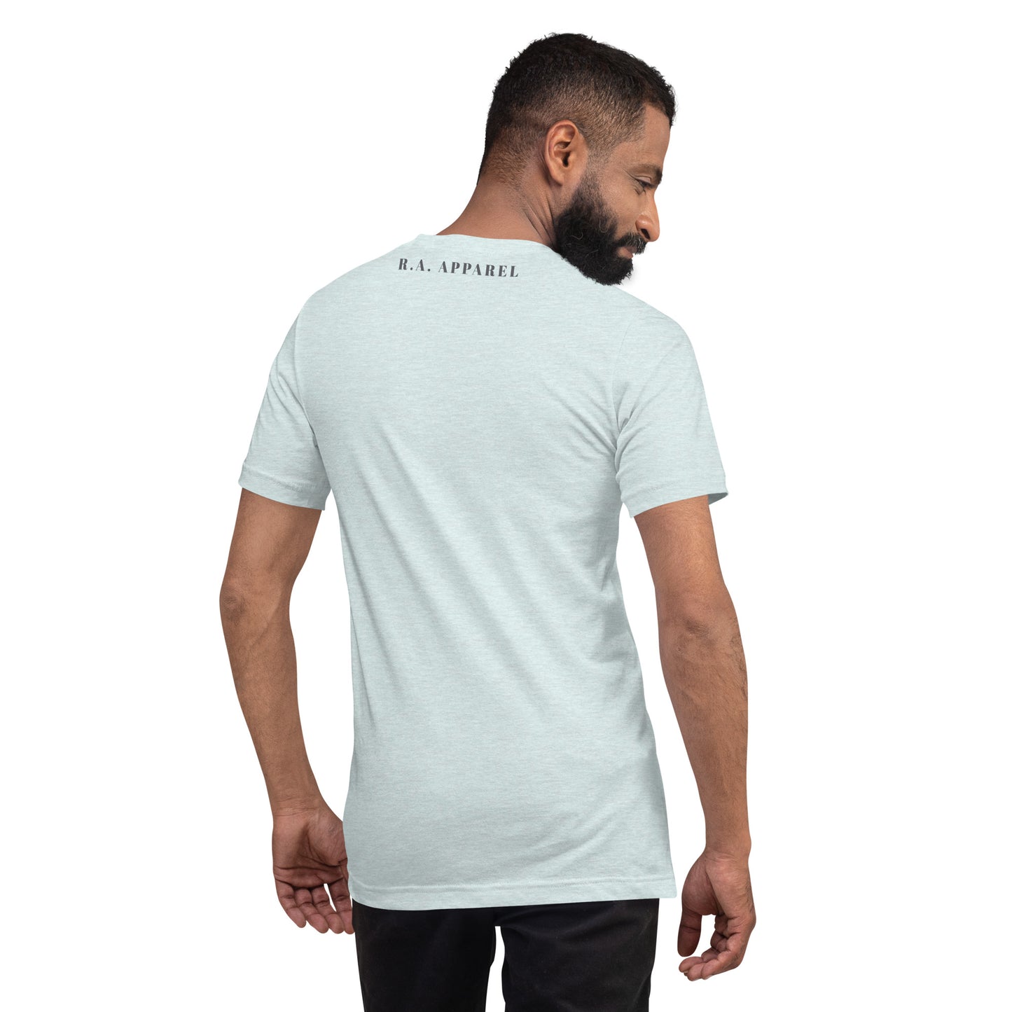 Serenity T-Shirt - Left Placement image 38 in Heather Prism Ice Blue, size S, showing back view for the Serene design.