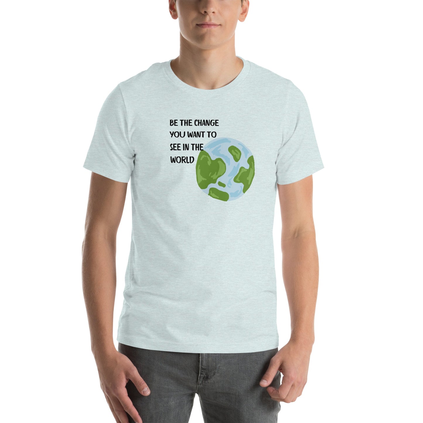 Change Signal T-Shirt - Left Placement image 9: Athletic Heather version, size XL with front view of the Be the Change range.
