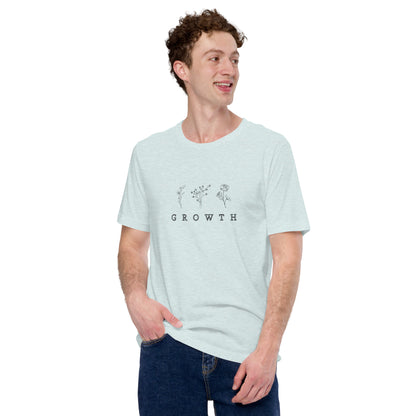 Image 30 of Heather Dust Growthline T-Shirt - Left Placement, size L, with Growth artwork visible in front view.