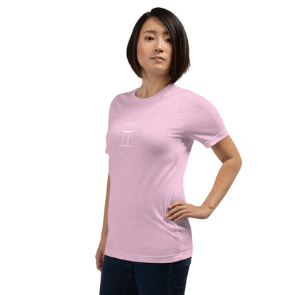 Image 82 of Lilac Twin Signal T-Shirt - Left Placement, size L, with Gemini artwork visible in front view, left-side angle.