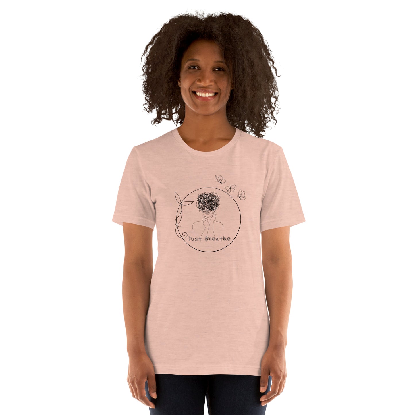Breathing Room T-Shirt - Left Placement image 30 in Light Blue, size M, showing front view for the Just Breathe design.