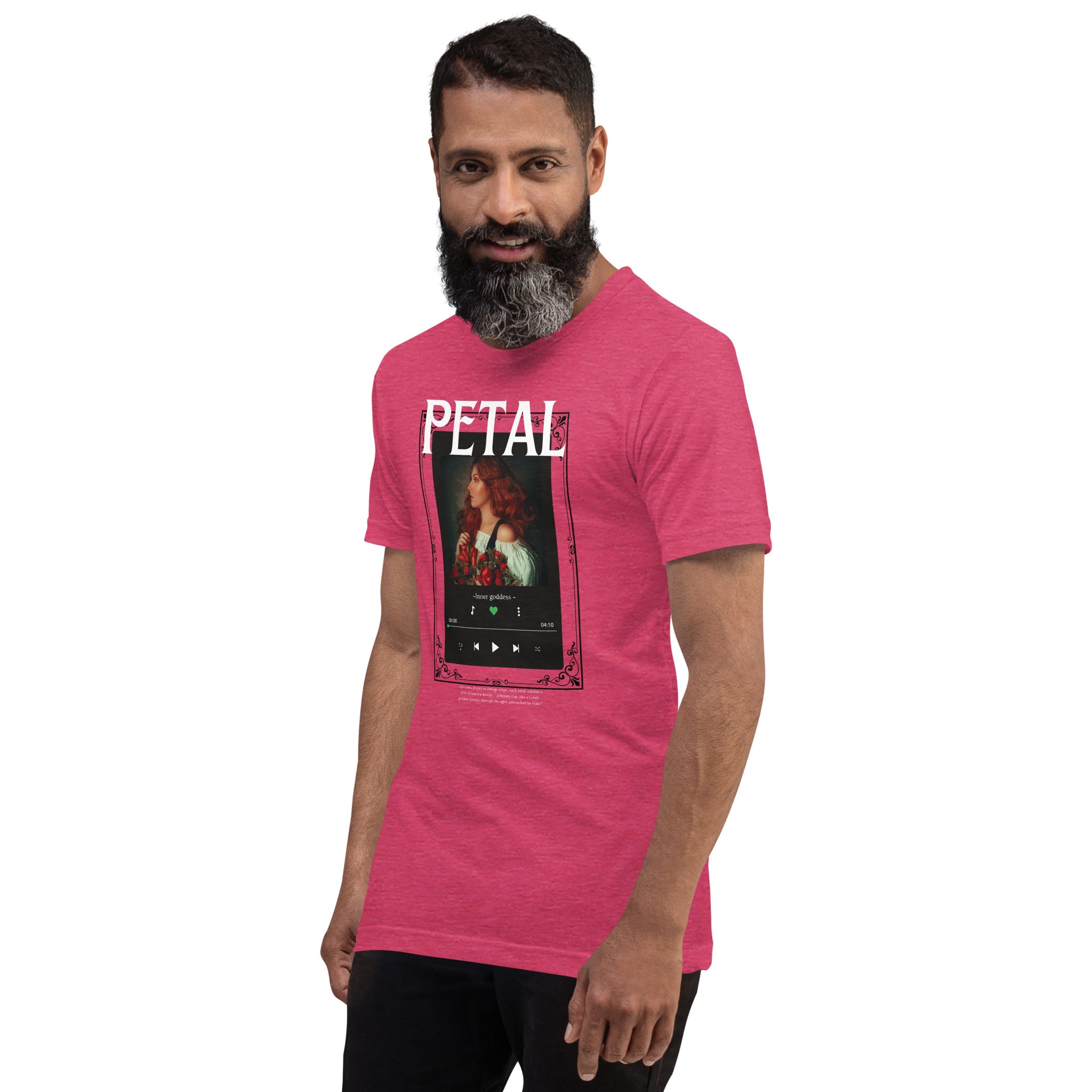 Petaline T-Shirt by R.A. Apparel, image 43, front view, left-side angle, Berry, size L, design placement.