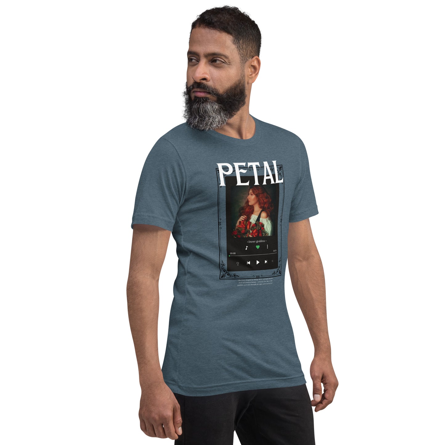 Petaline T-Shirt by R.A. Apparel, image 40, front view, right-side angle, Heather Forest, size 2XL, design placement.