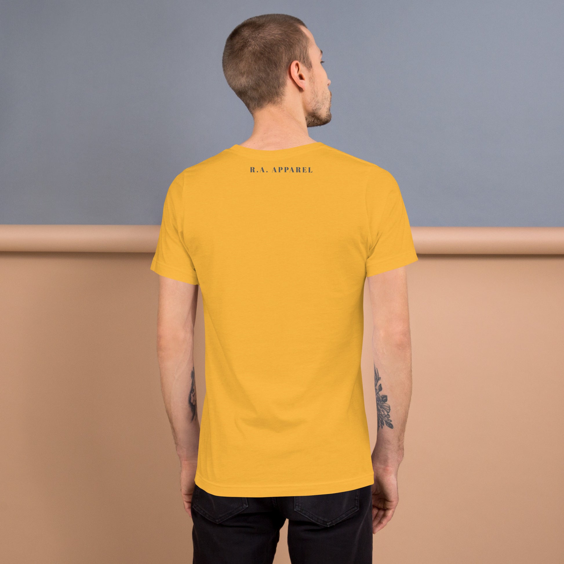 Equinoxe T-Shirt product image 62 in Orange, size M, with back view and design placement.