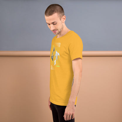 Equinoxe T-Shirt by R.A. Apparel, image 63, left-side angle, Orange, size L, design placement.