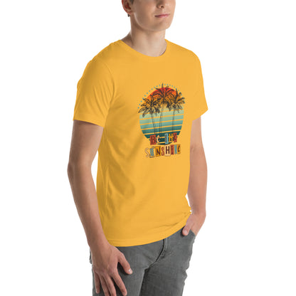 Solara T-Shirt image 100 in Heather Ice Blue, size 2XL, showing front view, right-side angle for the Be the Sunshine design.