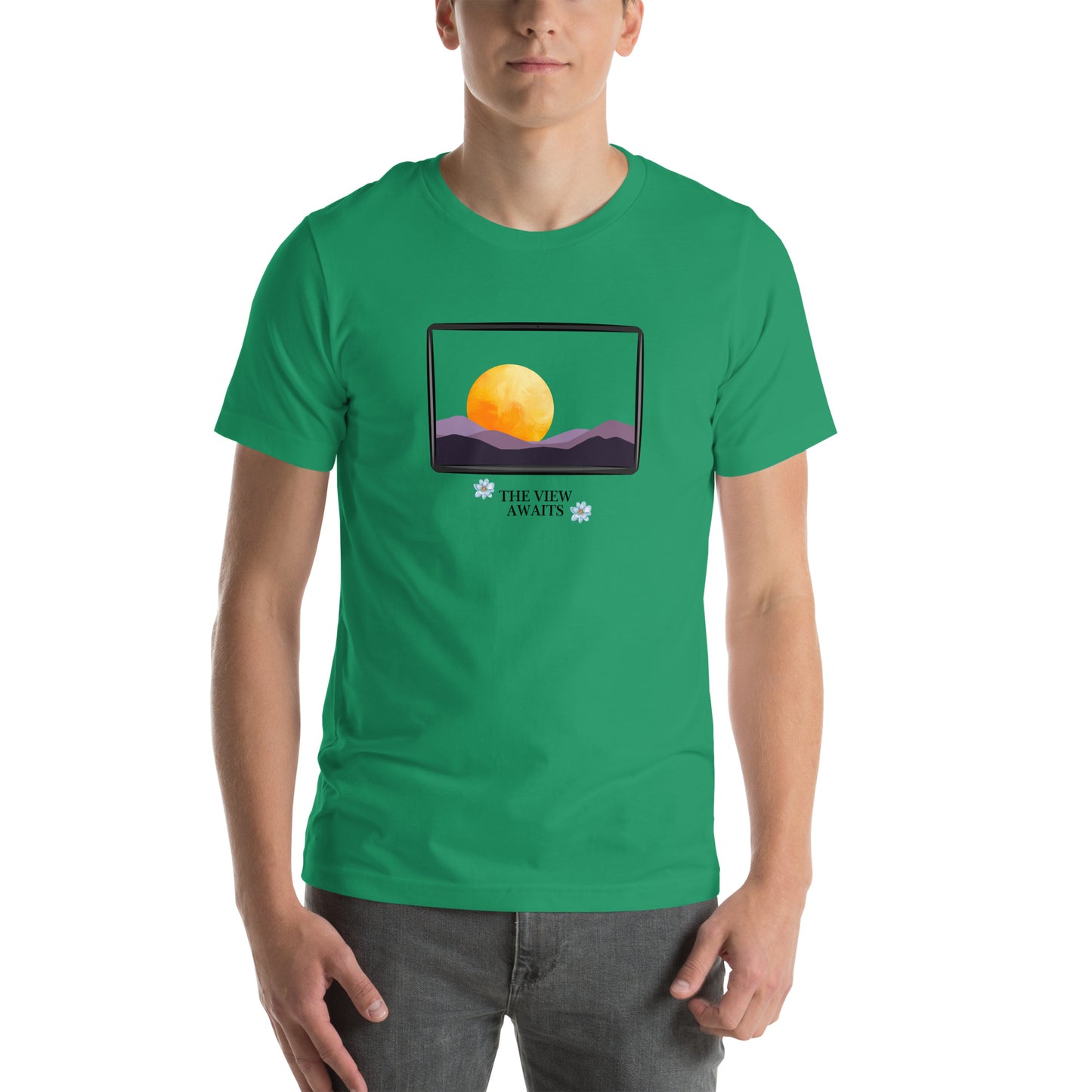 Avenor T-Shirt by R.A. Apparel, image 73, front view, Heather Columbia Blue, size L, design placement.