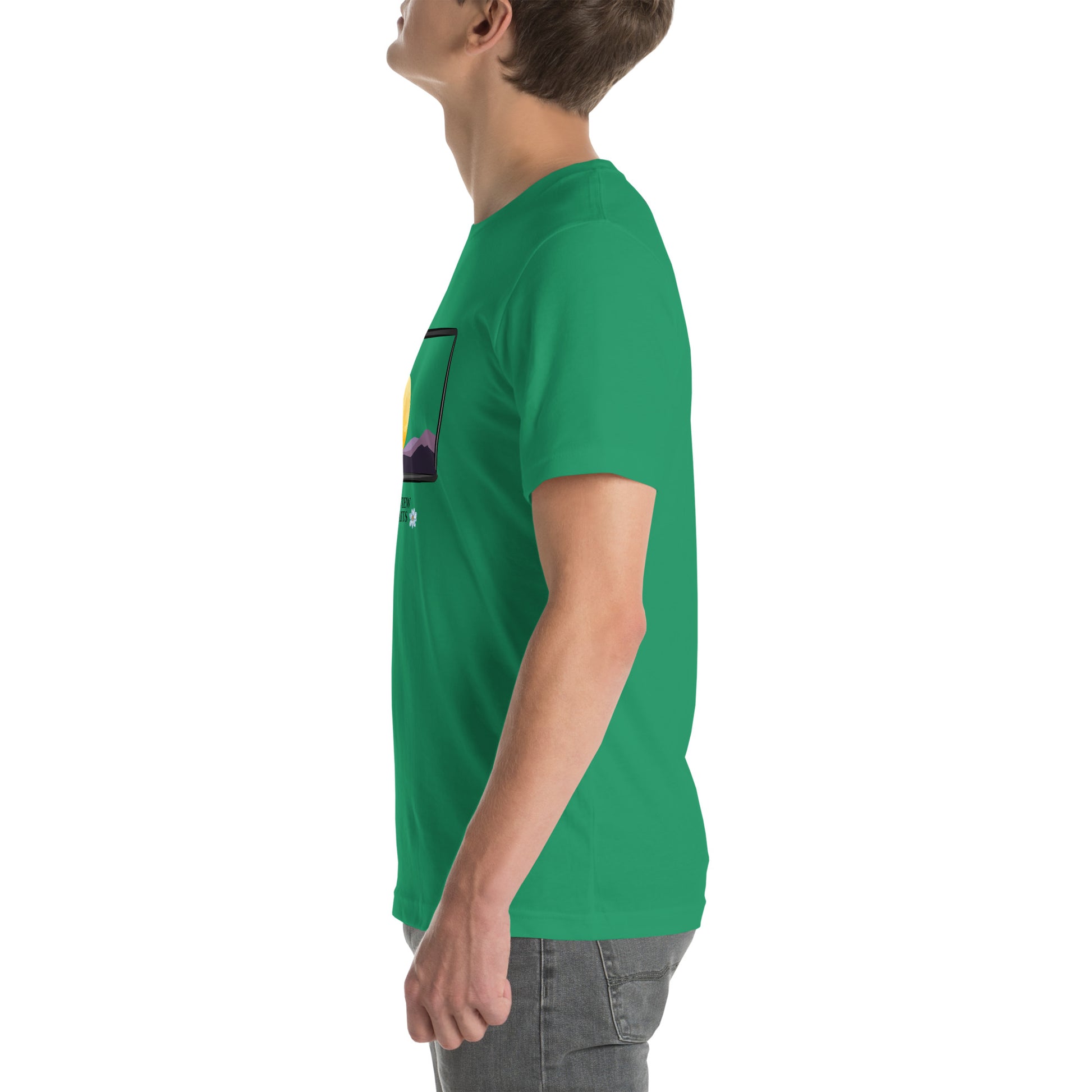 Avenor T-Shirt product image 75 in Heather Columbia Blue, size 2XL, with left-side angle and design placement.