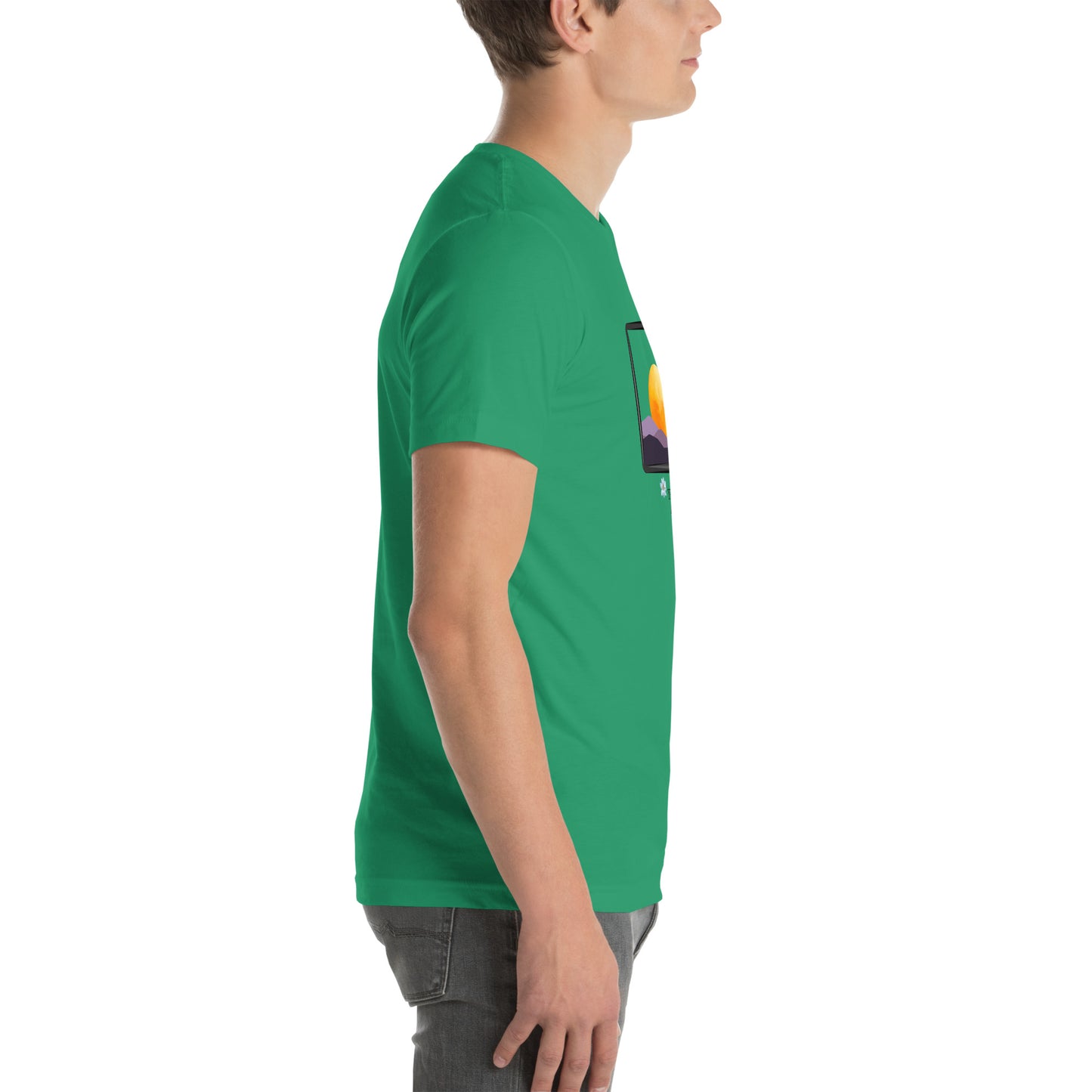 Avenor T-Shirt image 77 in Gold, size M, showing right-side angle for the The View Awaits design.