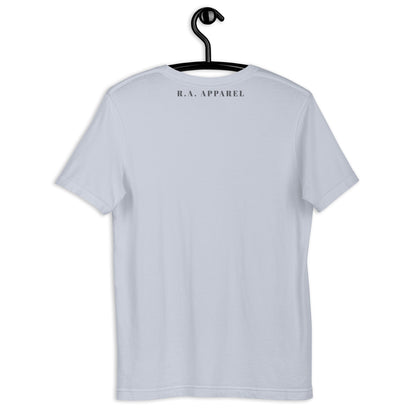 Festive Mood T-Shirt - Left Placement by R.A. Apparel, image 9, back view, Pink, size M, left placement.