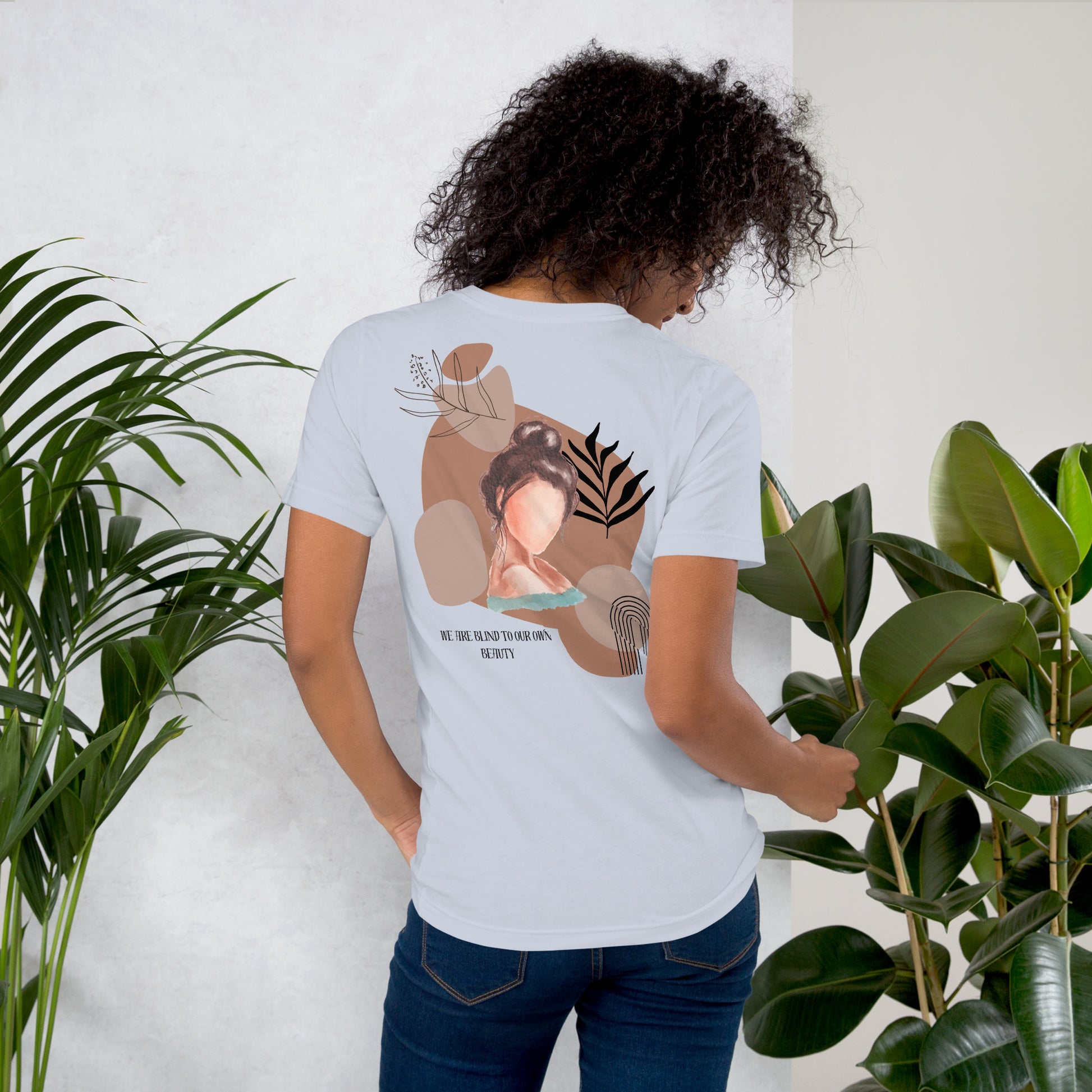 Image 6 of Heather Prism Mint Blind Signal T-Shirt - Left Placement 41, size S, with We Are Blind artwork visible in back view.