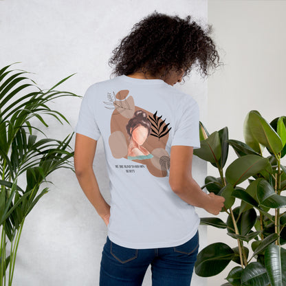 Image 6 of Heather Prism Mint Blind Signal T-Shirt - Left Placement 41, size S, with We Are Blind artwork visible in back view.