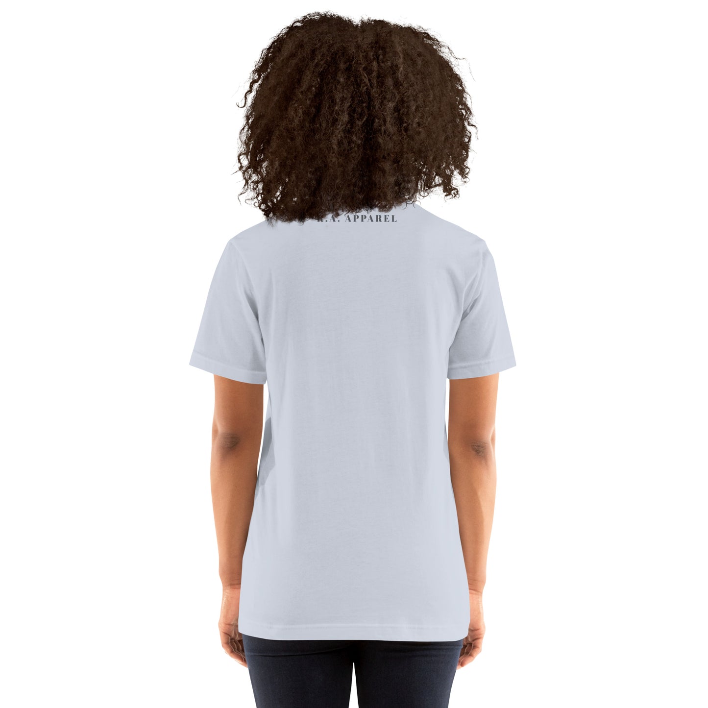 Image 9 of Heather Prism Peach Breathing Room T-Shirt - Left Placement, size M, with Just Breathe artwork visible in back view.