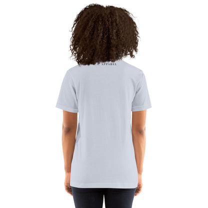 Image 9 of Heather Prism Peach Breathing Room T-Shirt - Left Placement, size M, with Just Breathe artwork visible in back view.