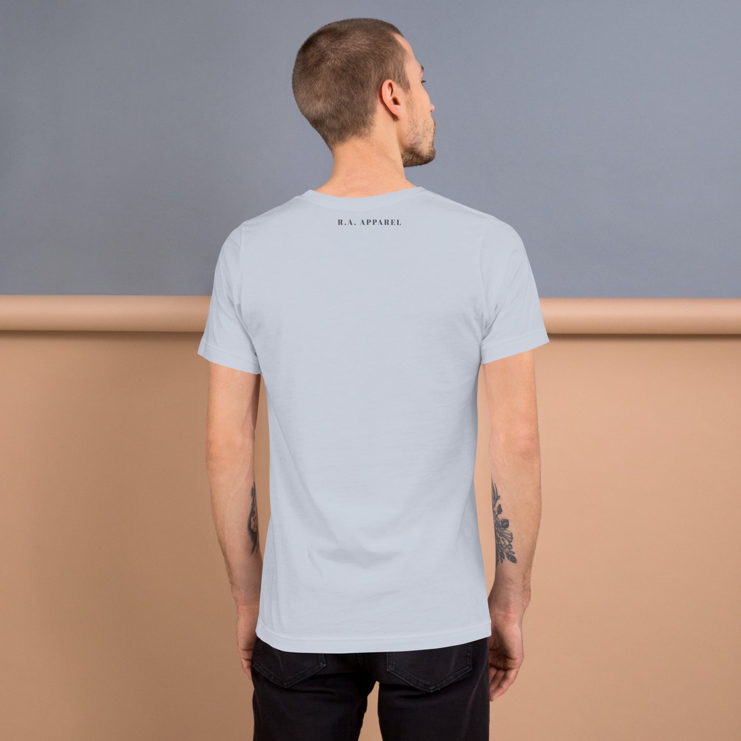Fortitude T-Shirt - Left Placement 75 image 10: Athletic Heather version, size 2XL with back view of the Soldier On range.
