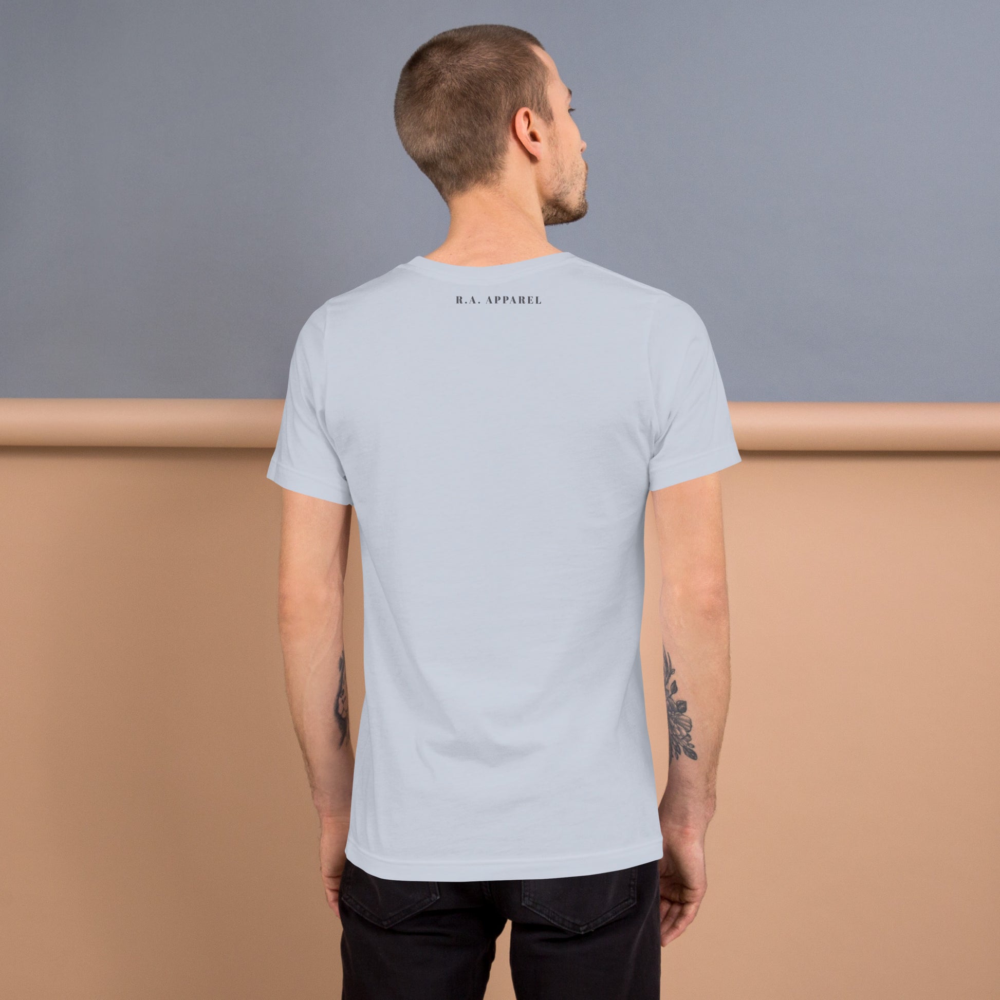 Fortitude T-Shirt - Left Placement 75 image 10: Athletic Heather version, size 2XL with back view of the Soldier On range.