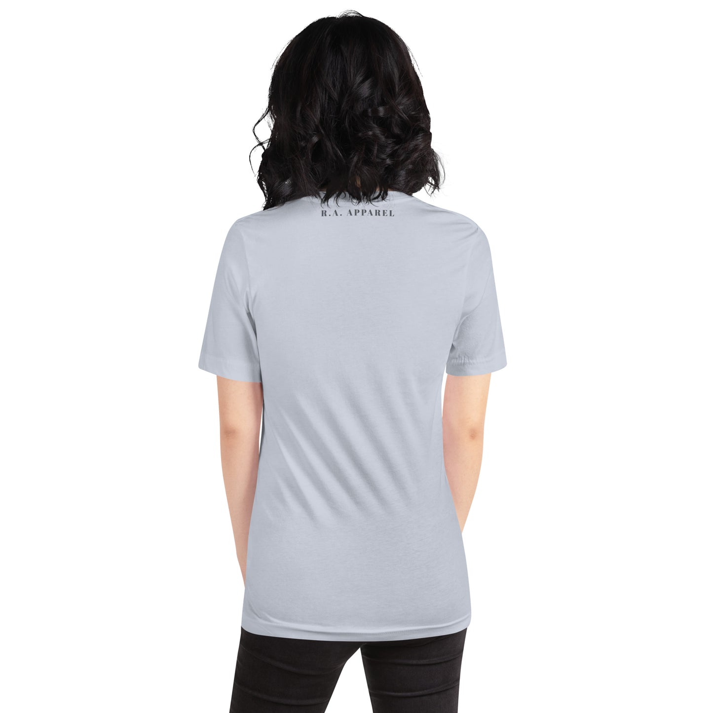 Evolution T-Shirt - Left Placement image 11: Light Blue version, size S with back view of the Evolution range.