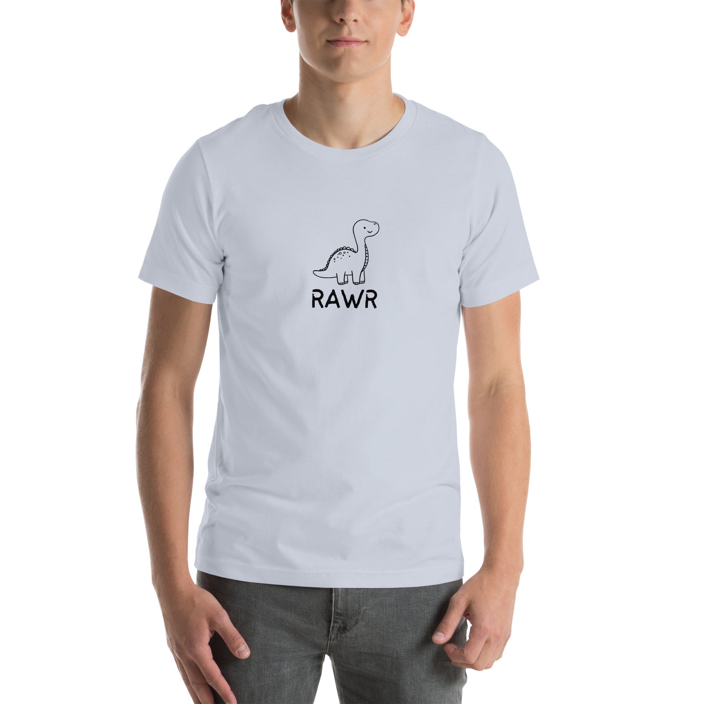 Wild Call T-Shirt - Left Placement image 5: Heather Prism Peach version, size 2XL with front view of the Rawr range.