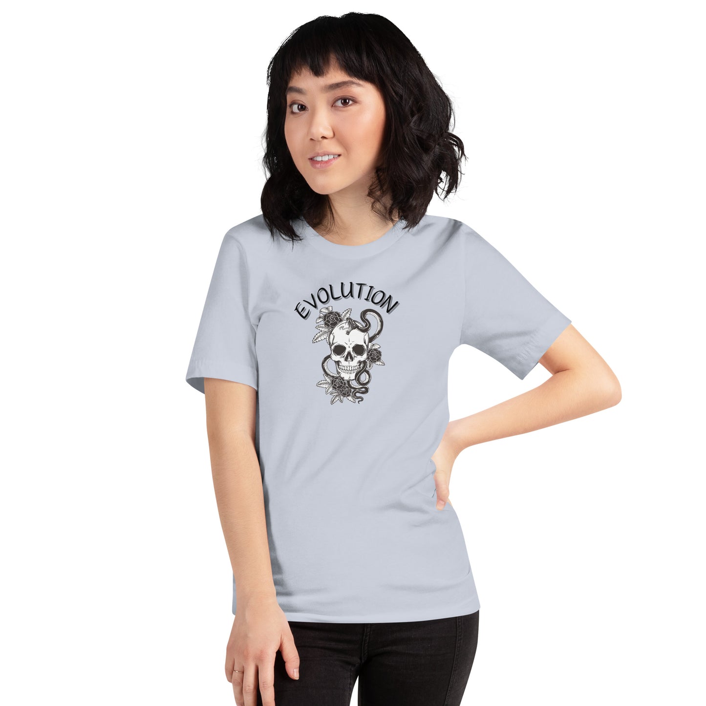 Evolution T-Shirt - Left Placement by R.A. Apparel, image 7, front view, Athletic Heather, size M, left placement.