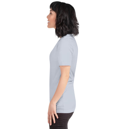 Evolution T-Shirt - Left Placement image 10: Light Blue version, size XS with left-side angle of the Evolution range.