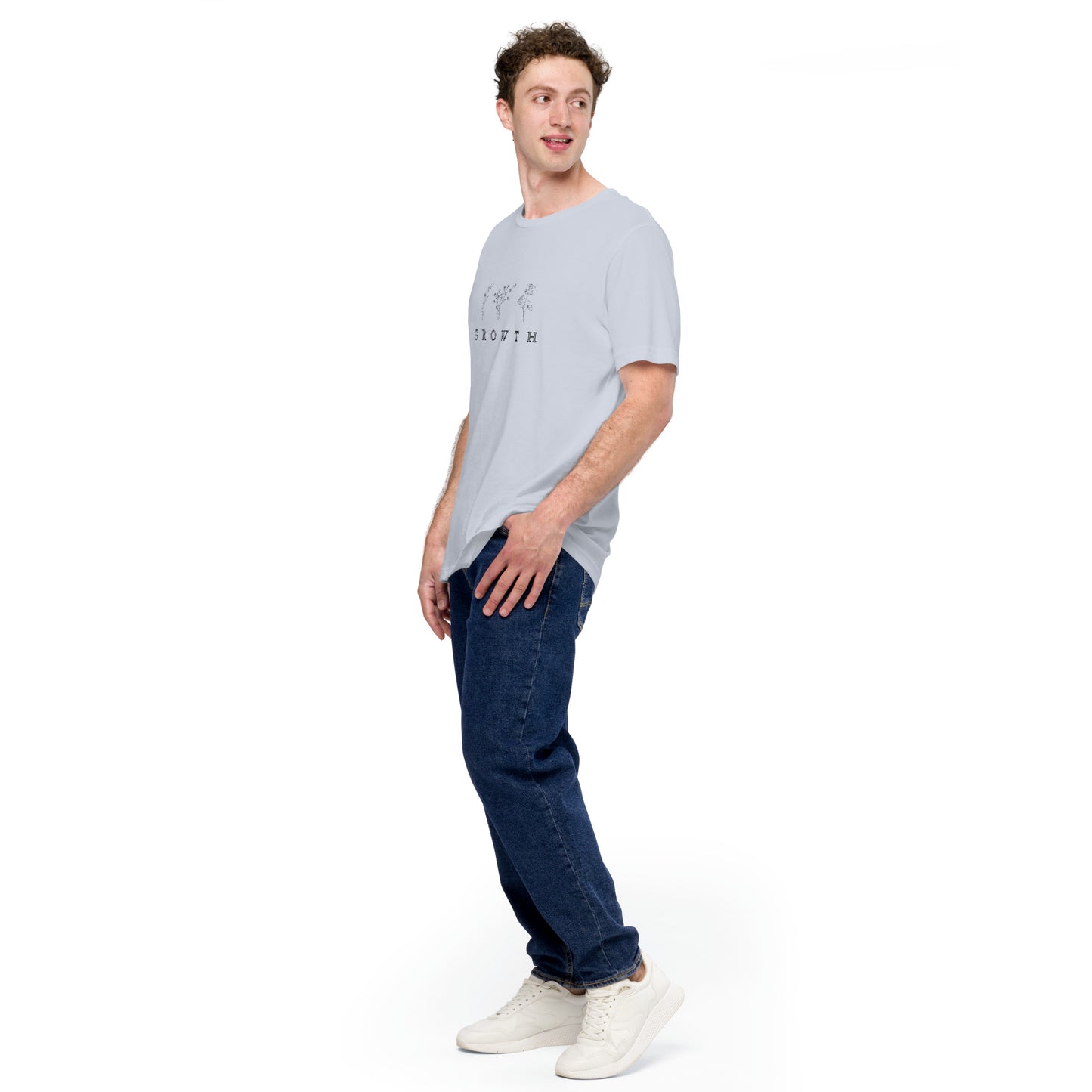 Growthline T-Shirt - Left Placement product image 2 in Pink, size M, with front view, left-side angle and left placement.