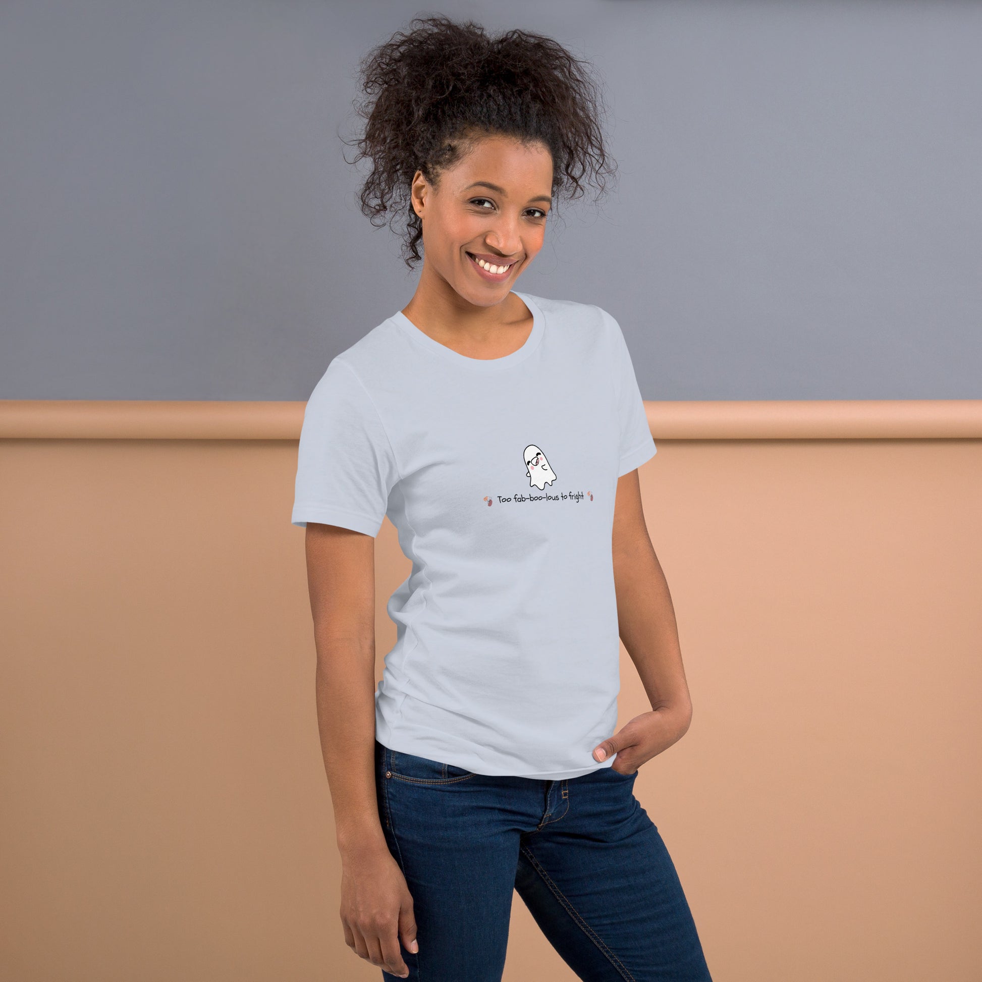 Boo Luxe T-Shirt - Left Placement product image 11 in Ocean Blue, size 2XL, with right-side angle and left placement.