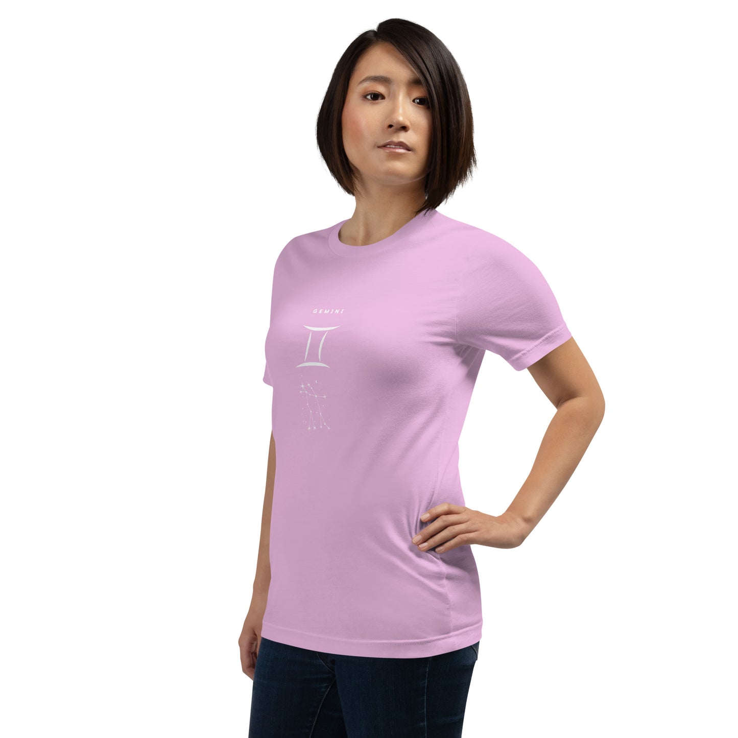 Image 106 of selected colour Twin Signal T-Shirt - Left Placement, with Gemini artwork visible in front view, left-side angle.