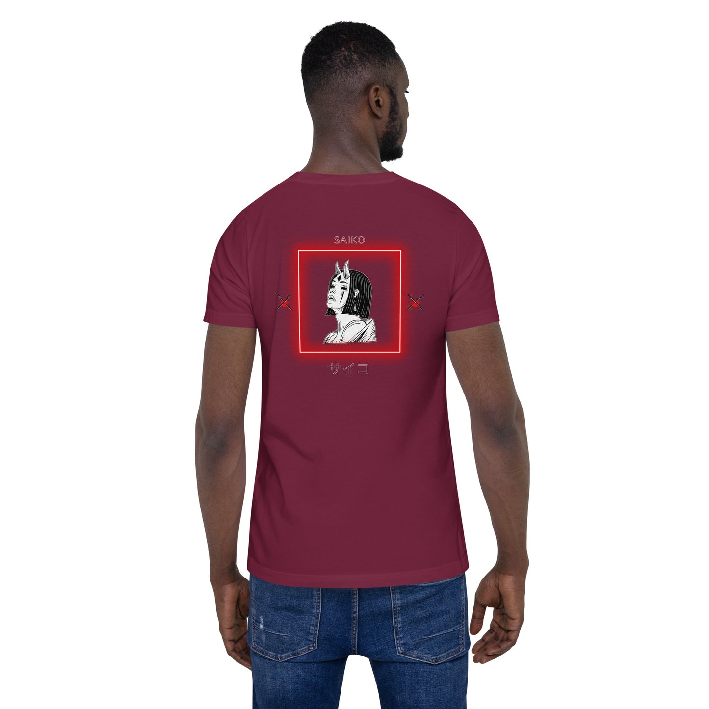 Image 9 of Black Saiko T-Shirt - Left Placement 34, size M, with Saiko artwork visible in back view.