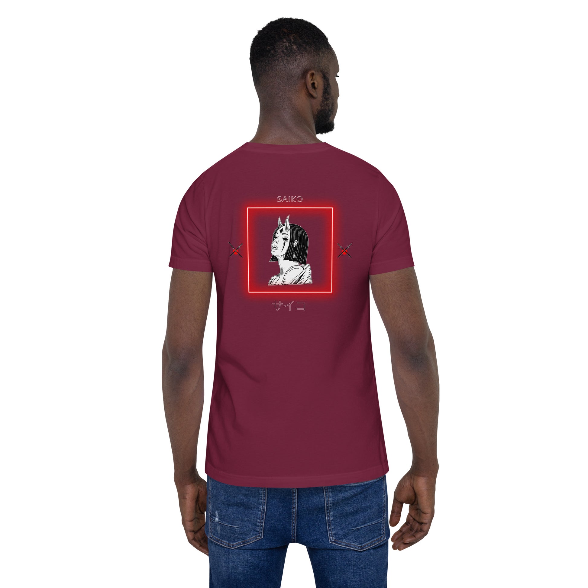 Image 9 of Black Saiko T-Shirt - Left Placement 34, size M, with Saiko artwork visible in back view.