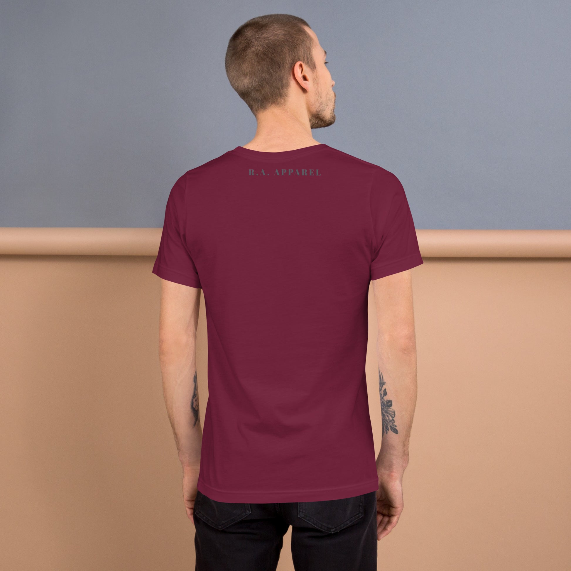 Moonhaven T-Shirt product image 46 in Dark Grey, size S, with back view and design placement.