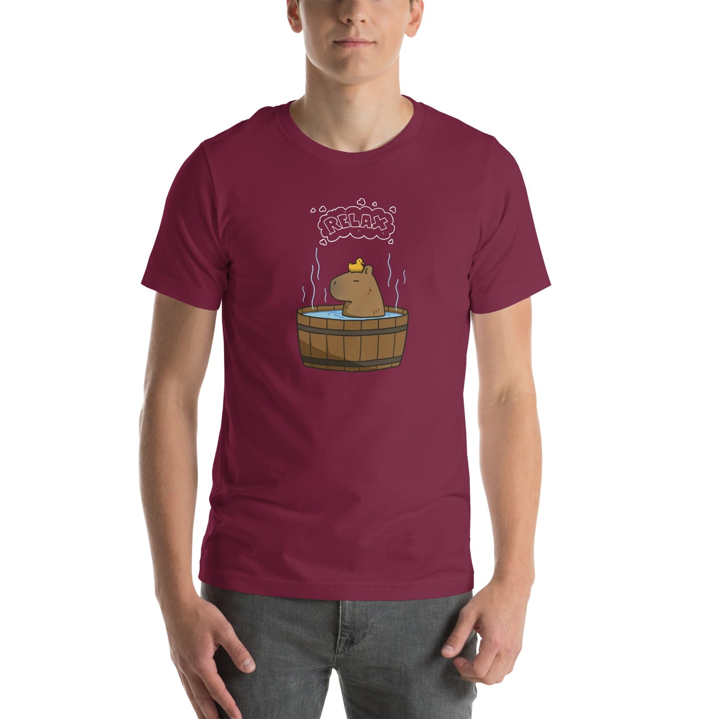 Image 8 of Black Slow Hour T-Shirt - Left Placement, size S, with Relax artwork visible in front view.