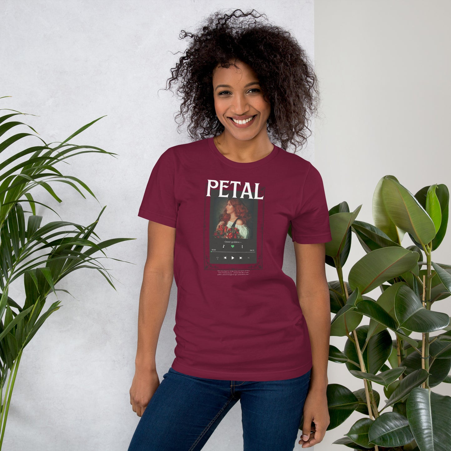 Image 9 of Black Petaline T-Shirt - Left Placement, size M, with Petal artwork visible in front view.