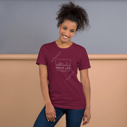 Image 7 of Black Heather Afterhours T-Shirt - Left Placement, size 3XL, with Night Life artwork visible in front view.