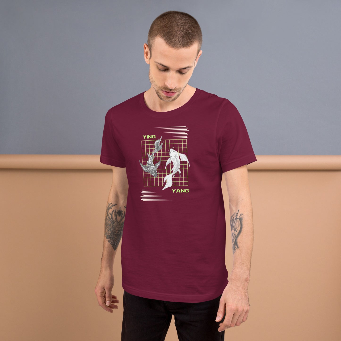 Equinoxe T-Shirt by R.A. Apparel, image 17, front view, Cardinal, size M, design placement.